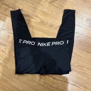 Nike Pro Black Leggings with White Logo Waistband